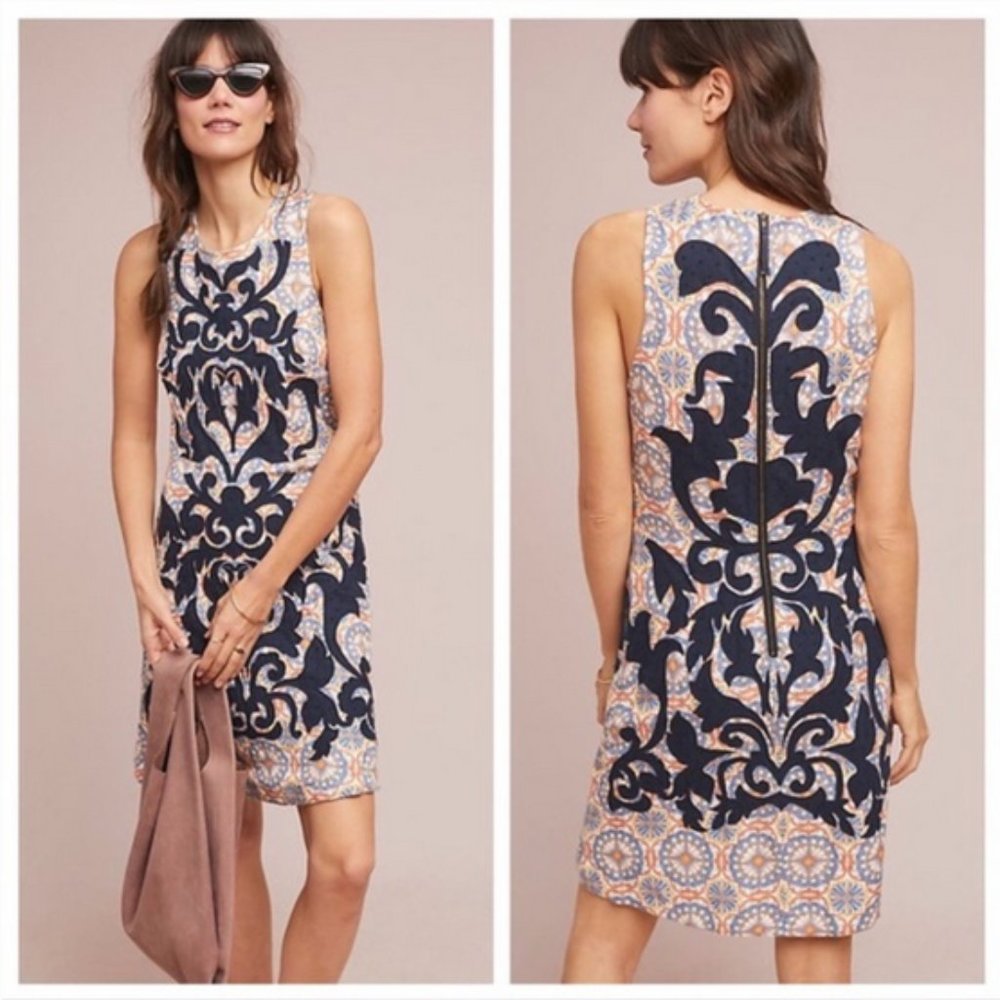 NWT Anthropologie Vanessa Virginia Embroidered Shift Dress Size 10